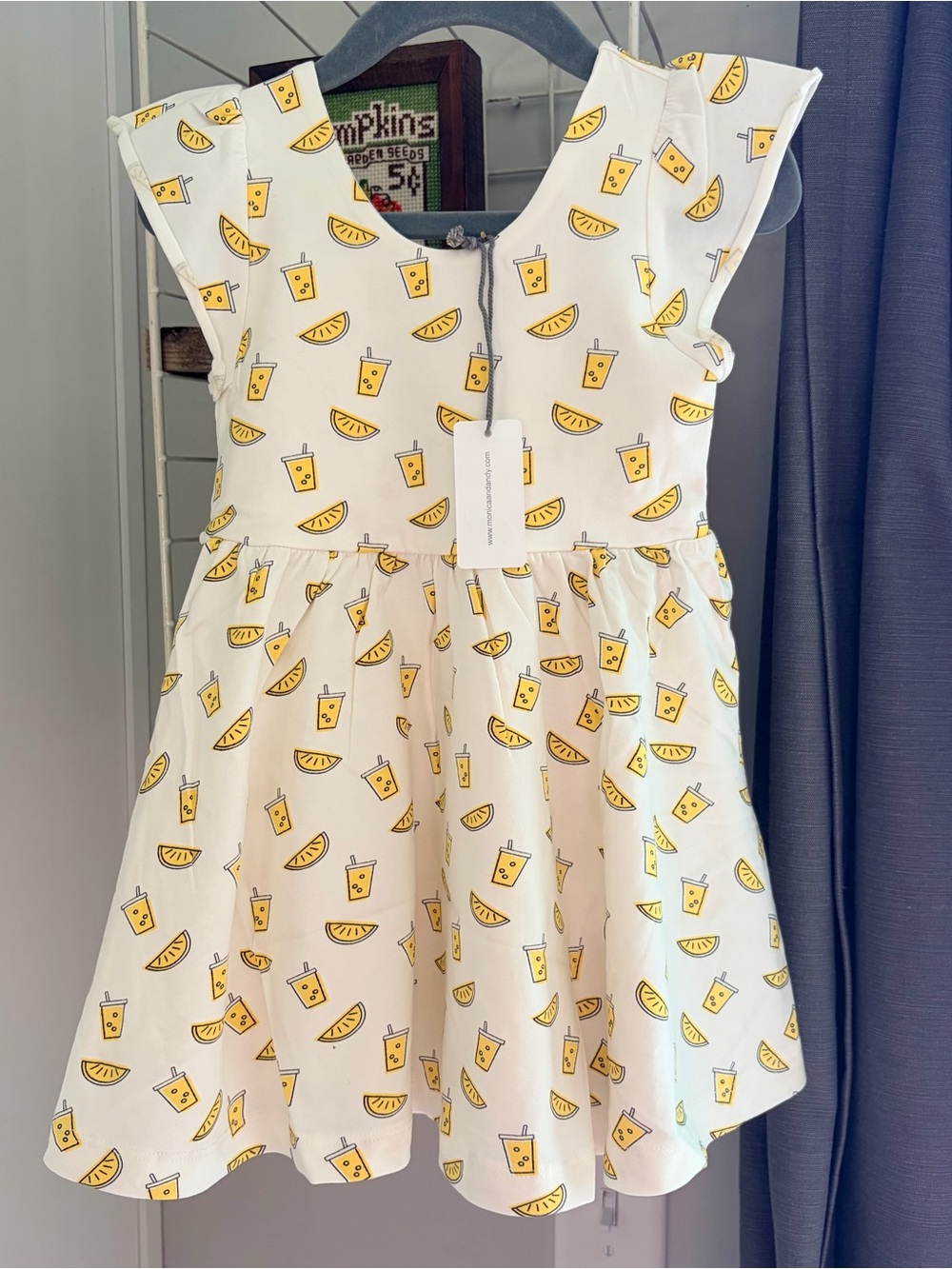 NWT Monica & Andy Yellow Lemon Lemonade Print White Summer Dress